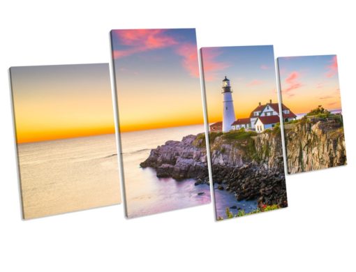 Sunset Lighthouse Landscape Box Framed 4 Panel Canvas Wall Art picture Print