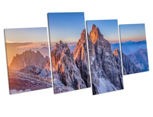 Dolomites Mountains Italy Sunset Box Framed 4 Panel Canvas Wall Art picture Print
