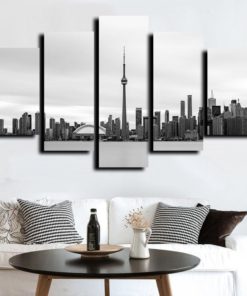 CN Tower Toronto Skyline Black and White Framed. 5 Piece Canvas. Five Panel. Canvas Art. Wall Art. Home Decor. For Her. For Him. Gift.