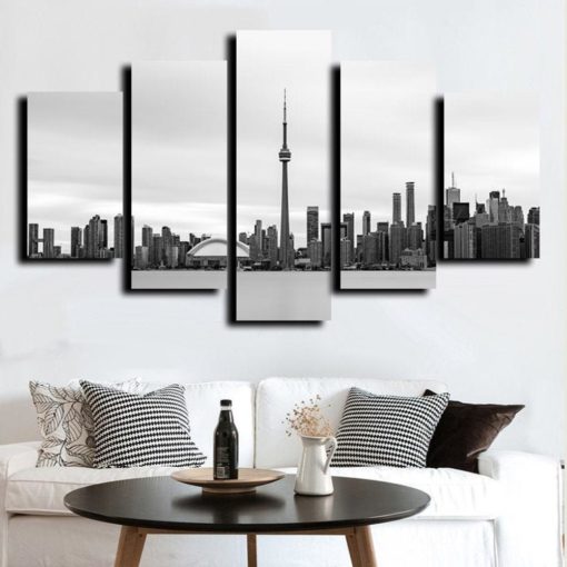 CN Tower Toronto Skyline Black and White Framed. 5 Piece Canvas. Five Panel. Canvas Art. Wall Art. Home Decor. For Her. For Him. Gift.