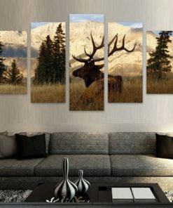 Elk in Mountain Prairie Wildlife Landscape Framed. 5 Piece Canvas. Five Panel. Canvas Art. Wall Art. Home Decor. For Her. For Him. Gift.