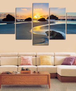 Beach Canvas Art, Beach Wall Art, Beach Shores Sunset 5 Piece Canvas Print, Beach Wall Decor, Beach Framed Canvas Art Work