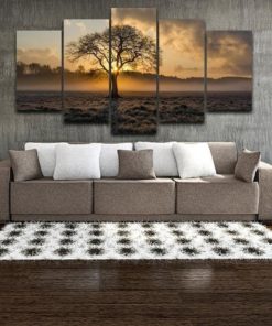 Sunrise over Foggy Meadow Landscape Framed. 5 Piece Canvas. Five Panel. Canvas Art. Wall Art. Home Decor. For Her. For Him. Gift.