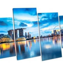 Singapore City Skyline Sunset Box Framed 4 Panel Canvas Wall Art picture Print