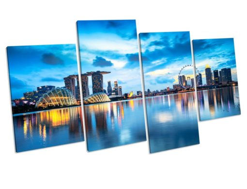 Singapore City Skyline Sunset Box Framed 4 Panel Canvas Wall Art picture Print