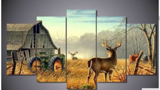 Whitetail Buck Deer Farm Wildlife Framed. 5 Piece Canvas. Five Panel. Canvas Art. Wall Art. Home Decor. For Her. For Him. Gift.