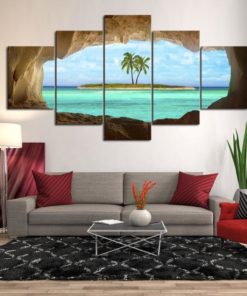 Tropical Island Cave Landscape Framed. 5 Piece Canvas. Five Panel. Canvas Art. Wall Art. Home Decor. For Her. For Him. Gift.