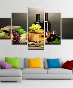 Wine Bottles Canvas Wall Art, Grapes, Winery Barrels,  Multi Panel Set, Home Decor,  Artwork
