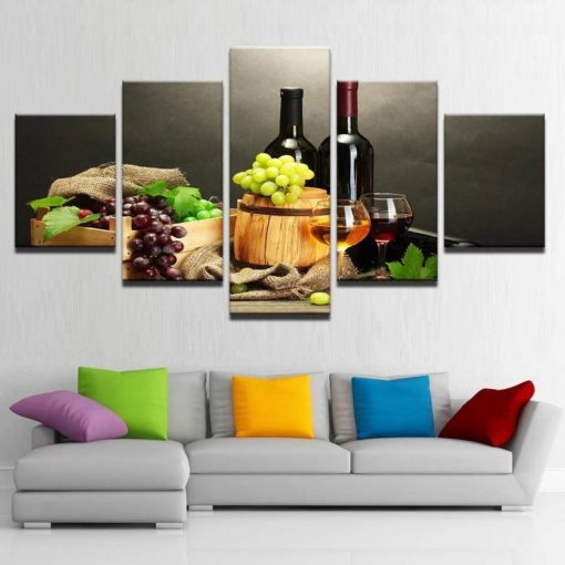 Wine Bottles Canvas Wall Art, Grapes, Winery Barrels,  Multi Panel Set, Home Decor,  Artwork
