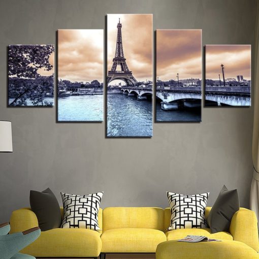 Paris France Eiffel Tower Framed. 5 Piece Canvas. Five Panel. Canvas Art. Wall Art. Home Decor. For Her. For Him. Gift.