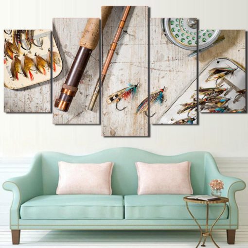 Fly Fishing Beach Wood Style Framed. 5 Piece Canvas. Five Panel. Canvas Art. Wall Art. Home Decor. For Her. For Him. Gift.