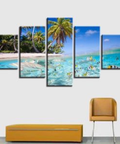 Tropical Scenary Wall Art, Beach, Island, Corals, Canvas Set, 5 Panels, Coastal Decor, Extra Large  Wall Art,  Home Decor, Gift For Her