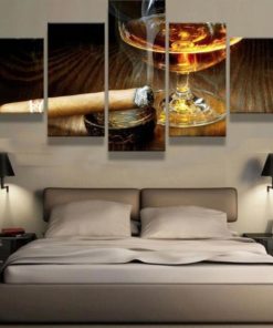 Scotch Drink Cigar Framed. 5 Piece Canvas. Five Panel. Canvas Art. Wall Art. Home Decor. For Her. For Him. Gift.