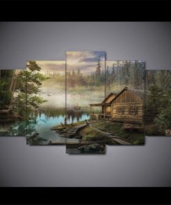 Cabin Woods Beautiful Nature Deer Framed. 5 Piece Canvas. Five Panel. Canvas Art. Wall Art. Home Decor. For Her. For Him. Gift.