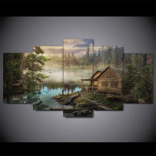 Cabin Woods Beautiful Nature Deer Framed. 5 Piece Canvas. Five Panel. Canvas Art. Wall Art. Home Decor. For Her. For Him. Gift.