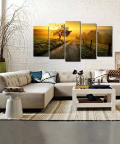 Rural Landscape, Trees, Sunset, Plantation, Wall Art,  Canvas Set, Multi Panels Canvas, Large Wall Decor,  Living Room Artwork, Modern Decor