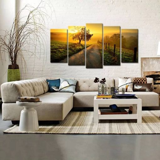 Rural Landscape, Trees, Sunset, Plantation, Wall Art,  Canvas Set, Multi Panels Canvas, Large Wall Decor,  Living Room Artwork, Modern Decor