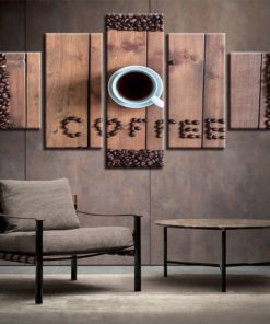 Coffee Bean Coffee Cup Cafe Kitchen Framed. 5 Piece Canvas. Five Panel. Canvas Art. Wall Art. Home Decor. For Her. For Him. Gift.