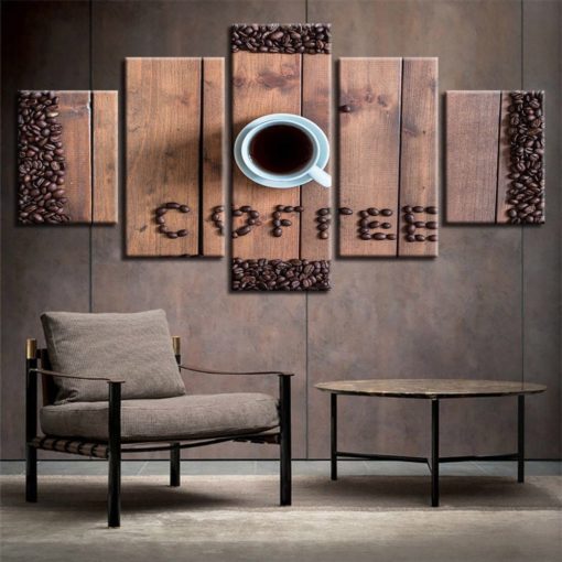 Coffee Bean Coffee Cup Cafe Kitchen Framed. 5 Piece Canvas. Five Panel. Canvas Art. Wall Art. Home Decor. For Her. For Him. Gift.