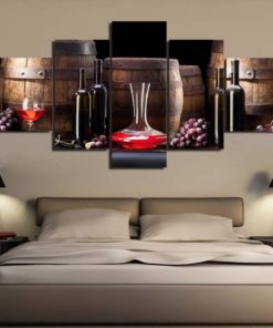 Wine Barrel Canvas Wall Art, Winery, Wall Art, Bar Decor, Wine Lovers, Man Cave, 5 Panels Canvas Set, Home Decor, Wall Deco, Gift For Him