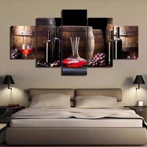 Wine Barrel Canvas Wall Art, Winery, Wall Art, Bar Decor, Wine Lovers, Man Cave, 5 Panels Canvas Set, Home Decor, Wall Deco, Gift For Him
