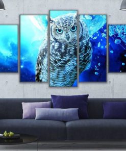 Blue Majestic Owl Bird Framed. 5 Piece Canvas. Five Panel. Canvas Art. Wall Art. Home Decor. For Her. For Him. Gift.