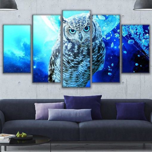 Blue Majestic Owl Bird Framed. 5 Piece Canvas. Five Panel. Canvas Art. Wall Art. Home Decor. For Her. For Him. Gift.