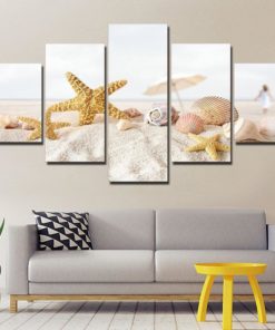 Seashells on a Ocean Sea Sandy Beach Framed. 5 Piece Canvas. Five Panel. Canvas Art. Wall Art. Home Decor. For Her. For Him. Gift.