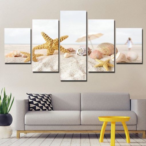 Seashells on a Ocean Sea Sandy Beach Framed. 5 Piece Canvas. Five Panel. Canvas Art. Wall Art. Home Decor. For Her. For Him. Gift.