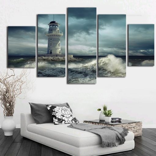 Light House Rough Seas Storm Framed. 5 Piece Canvas. Five Panel. Canvas Art. Wall Art. Home Decor. For Her. For Him. Gift.