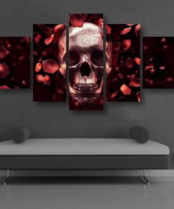 Skull Rose Petals Framed. 5 Piece Canvas. Five Panel. Canvas Art. Wall Art. Home Decor. For Her. For Him. Gift.