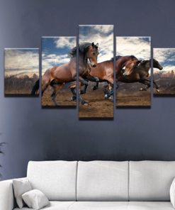 Wild Horses Running Wild West Animals Framed. 5 Piece Canvas. Five Panel. Canvas Art. Wall Art. Home Decor. For Her. For Him. Gift.
