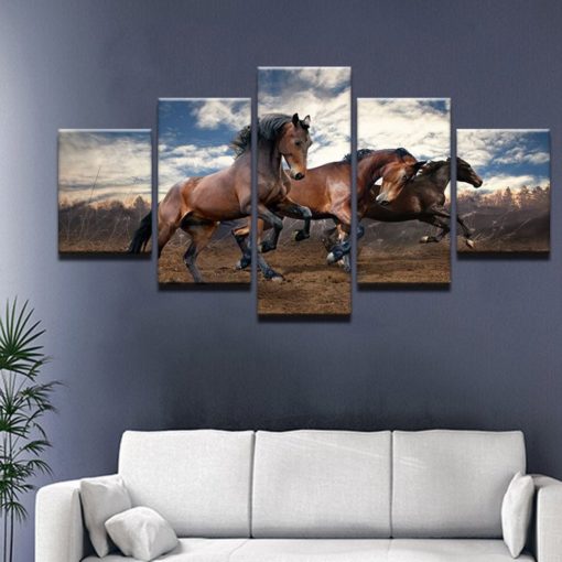 Wild Horses Running Wild West Animals Framed. 5 Piece Canvas. Five Panel. Canvas Art. Wall Art. Home Decor. For Her. For Him. Gift.