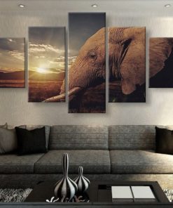 African Elephant Animal Sunset Framed. 5 Piece Canvas. Five Panel. Canvas Art. Wall Art. Home Decor. For Her. For Him. Gift.