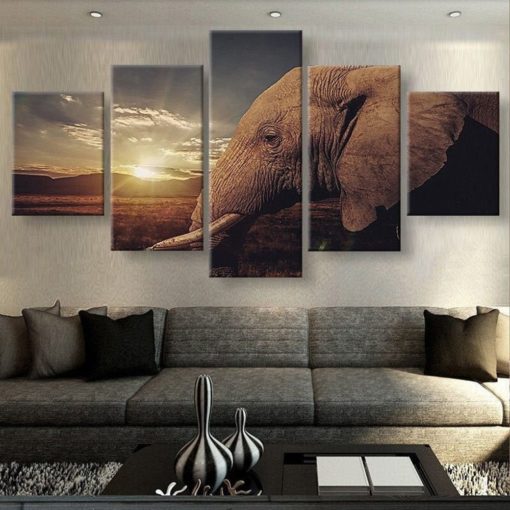 African Elephant Animal Sunset Framed. 5 Piece Canvas. Five Panel. Canvas Art. Wall Art. Home Decor. For Her. For Him. Gift.