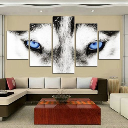 Wolf Blue Eyes Wildlife Framed. 5 Piece Canvas. Five Panel. Canvas Art. Wall Art. Home Decor. For Her. For Him. Gift.