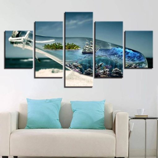 Sea Canvas Art, Sea Wall Art, Sea Wall Decor, Sea in the Bottle Wall Art, Island Wall decor, Island Wall Art, Island Canvas Art, Framed