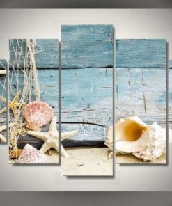 Seashells Ocean Driftwood Framed. 5 Piece Canvas. Five Panel. Canvas Art. Wall Art. Home Decor. For Her. For Him. Gift.