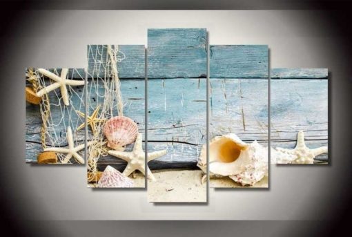 Seashells Ocean Driftwood Framed. 5 Piece Canvas. Five Panel. Canvas Art. Wall Art. Home Decor. For Her. For Him. Gift.