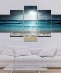 Beach Decor, Beach Canvas Art,Beach Wall Art, Beach Painting, Ocean Painting, Sea Painting, Cloudy In the Beach 4 Piece Canvas Print, Framed