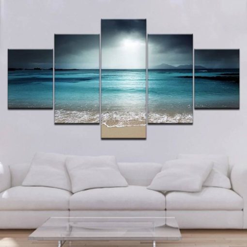 Beach Decor, Beach Canvas Art,Beach Wall Art, Beach Painting, Ocean Painting, Sea Painting, Cloudy In the Beach 4 Piece Canvas Print, Framed
