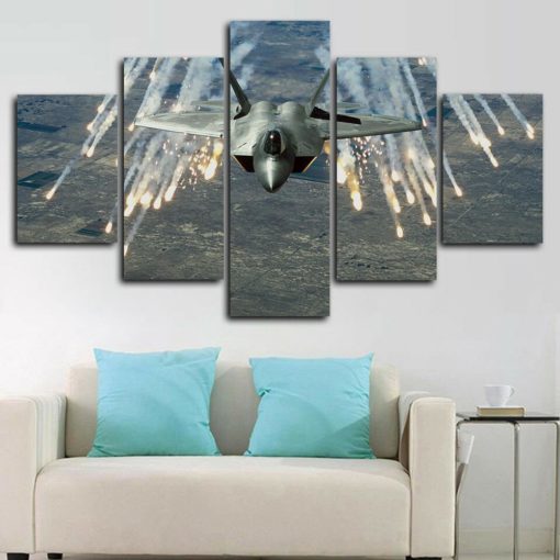 Air Force F22 Raptor Stealth Aircraft Framed. 5 Piece Canvas. Five Panel. Canvas Art. Wall Art. Home Decor. For Her. For Him. Gift.