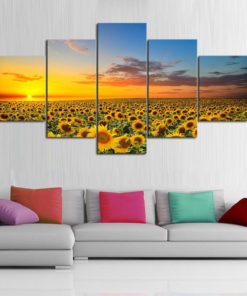 Sunflower Field Sunset Landscape Framed. 5 Piece Canvas. Five Panel. Canvas Art. Wall Art. Home Decor. For Her. For Him. Gift.