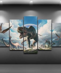Prehistoric Dinosaurs Framed. 5 Piece Canvas. Five Panel. Canvas Art. Wall Art. Home Decor. For Her. For Him. Gift.