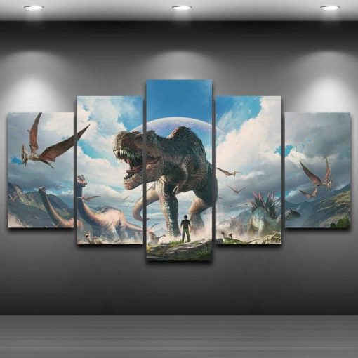 Prehistoric Dinosaurs Framed. 5 Piece Canvas. Five Panel. Canvas Art. Wall Art. Home Decor. For Her. For Him. Gift.