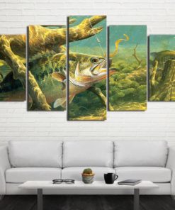 Bass Fishing Lake Framed. 5 Piece Canvas. Five Panel. Canvas Art. Wall Art. Home Decor. For Her. For Him. Gift.