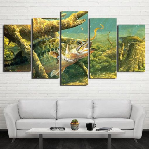 Bass Fishing Lake Framed. 5 Piece Canvas. Five Panel. Canvas Art. Wall Art. Home Decor. For Her. For Him. Gift.
