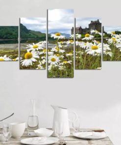Daisy Flowers Canvas Wall Art, Flower Field, Canvas Set,White Flowers Painting, Landscape, Gift for Her