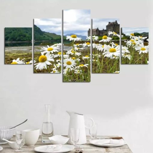 Daisy Flowers Canvas Wall Art, Flower Field, Canvas Set,White Flowers Painting, Landscape, Gift for Her