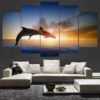 Dolphin Ocean Sunset Framed. 5 Piece Canvas. Five Panel. Canvas Art. Wall Art. Home Decor. For Her. For Him. Gift.